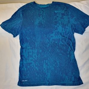 Nike Blue Digital All Over Print Dri-Fit Workout Shirt - Medium